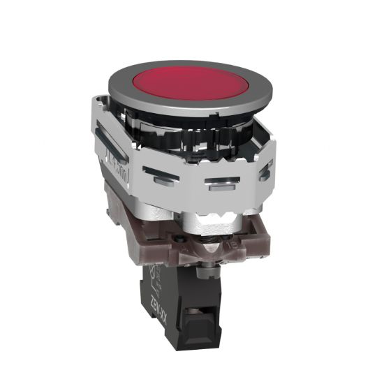 Picture of Pilot light, Harmony XB4,metal, red flush mounted, 30mm, universal LED, plain lens, 24V AC DC