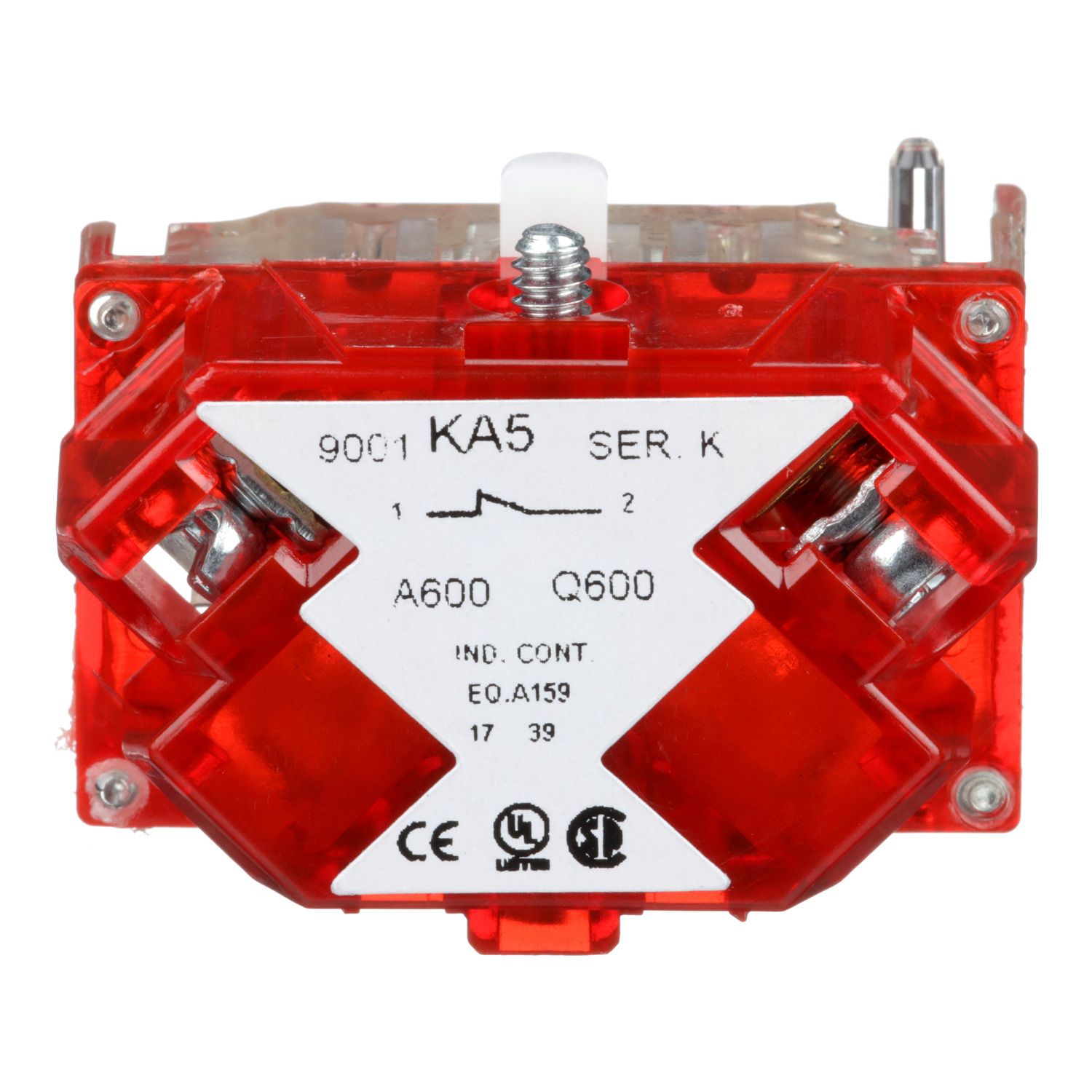 Picture of Contact block with protected terminals, Harmony 9001K, Harmony 9001SK, 0...600V, silver alloy contacts, screw clamp terminal, late break, 1NC