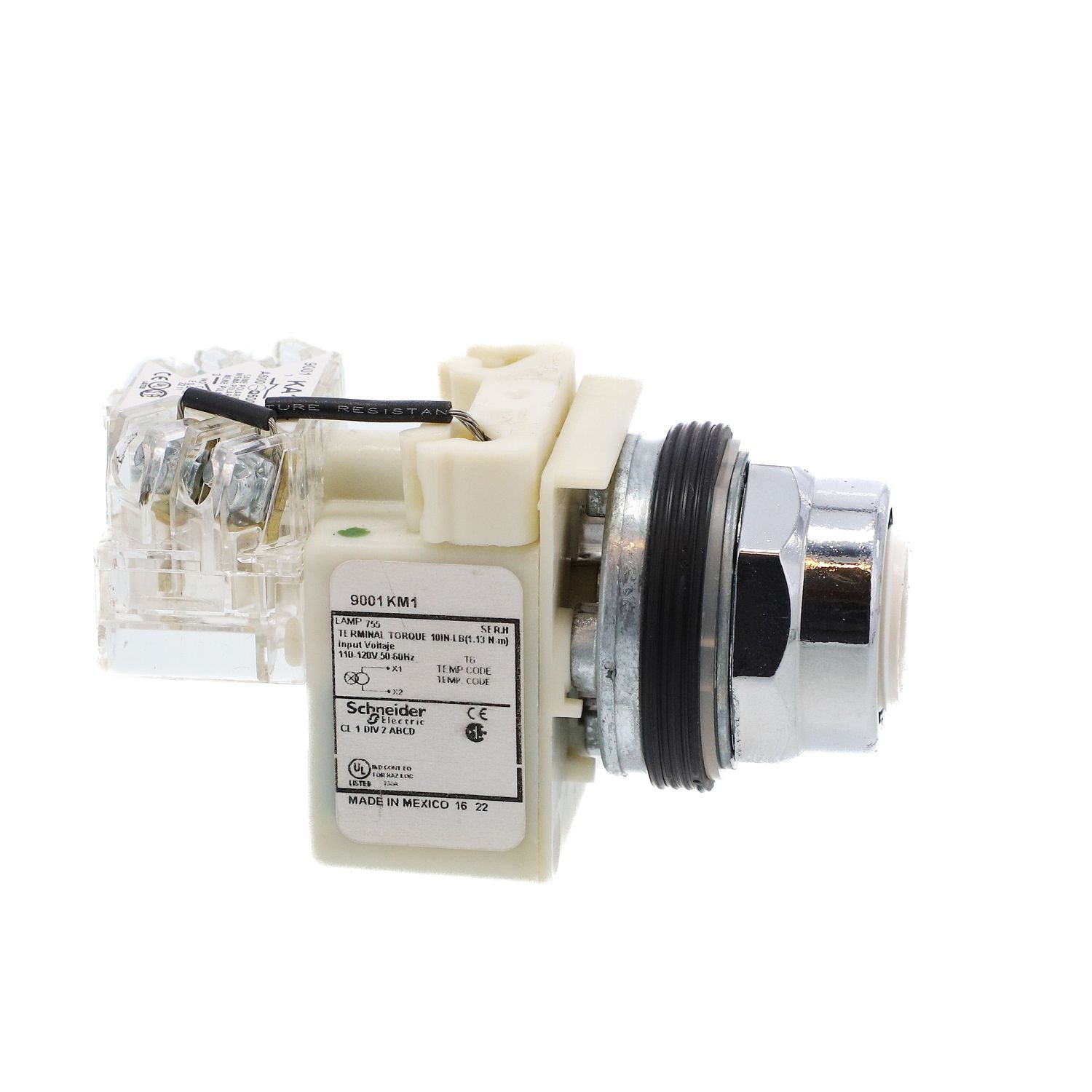 Picture of Push to test pilot light head, Harmony 9001K, metal, without cap, 30mm, 110...120V