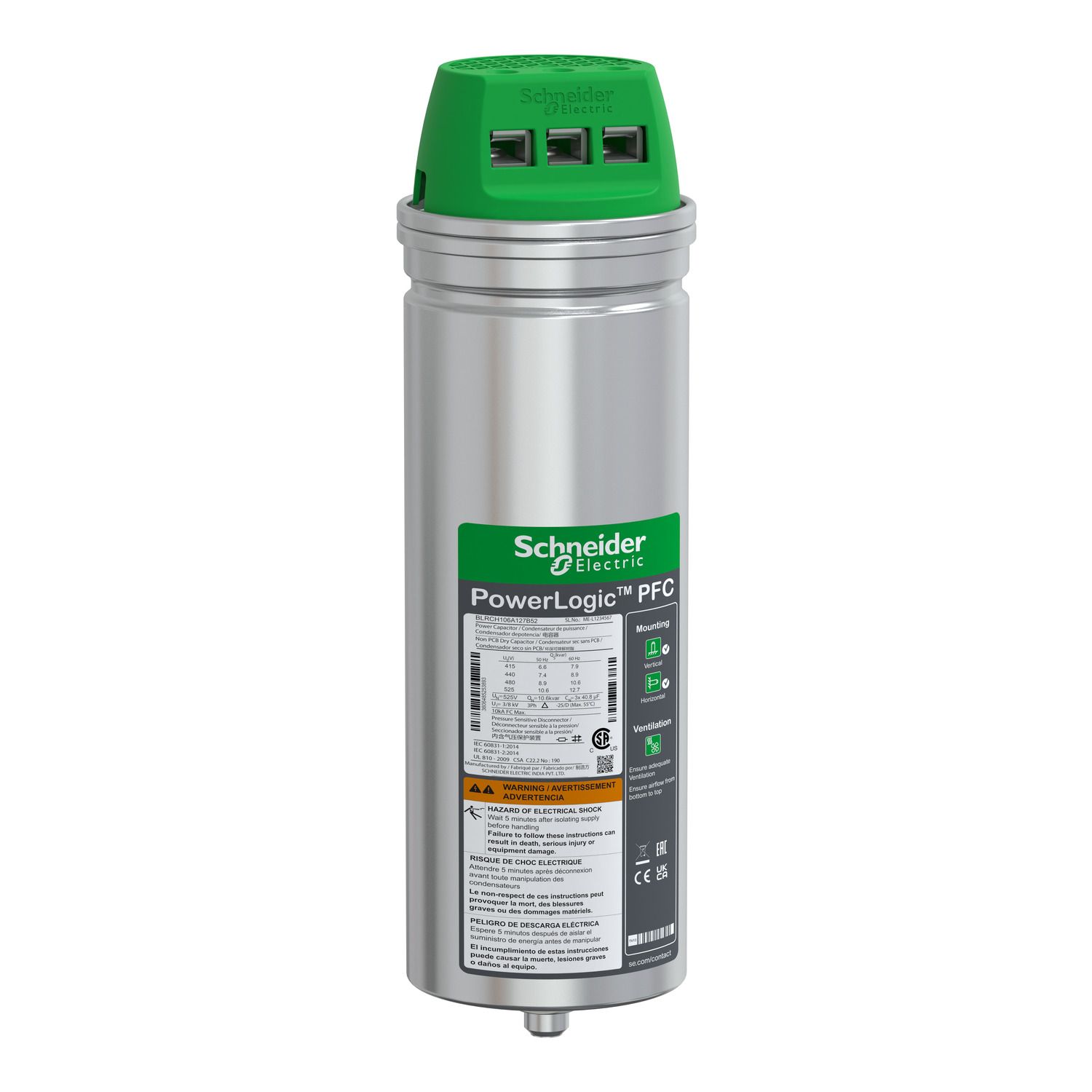 Picture of heavy duty PowerLogic PFC Capacitor, 10.6/12.7 kvar - 525 V - 50/60Hz