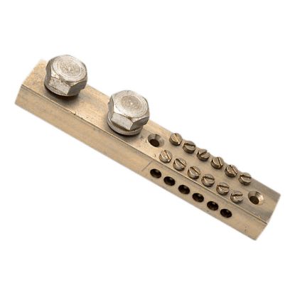 Picture of Earth bar, Clipsal - Max 4, 220 A 6 hole length 110 mm Front wiring 2 studs for cable lugs