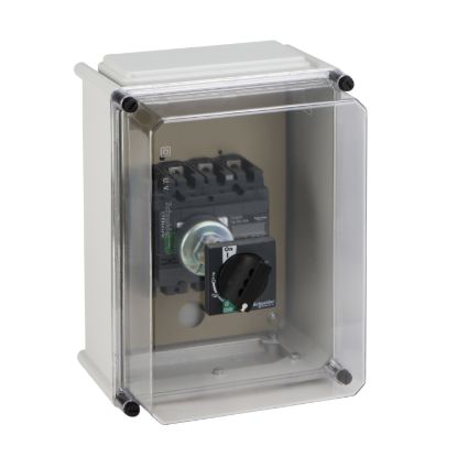 Picture of polyester insulated enclosure, ComPact NSX100/160, with black extended rotary handle, IP55, IK08