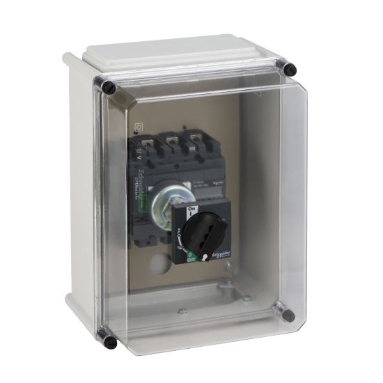 Picture of polyester insulated enclosure, VigiComPact NSX100/160, with black extended rotary handle, IP55, IK08