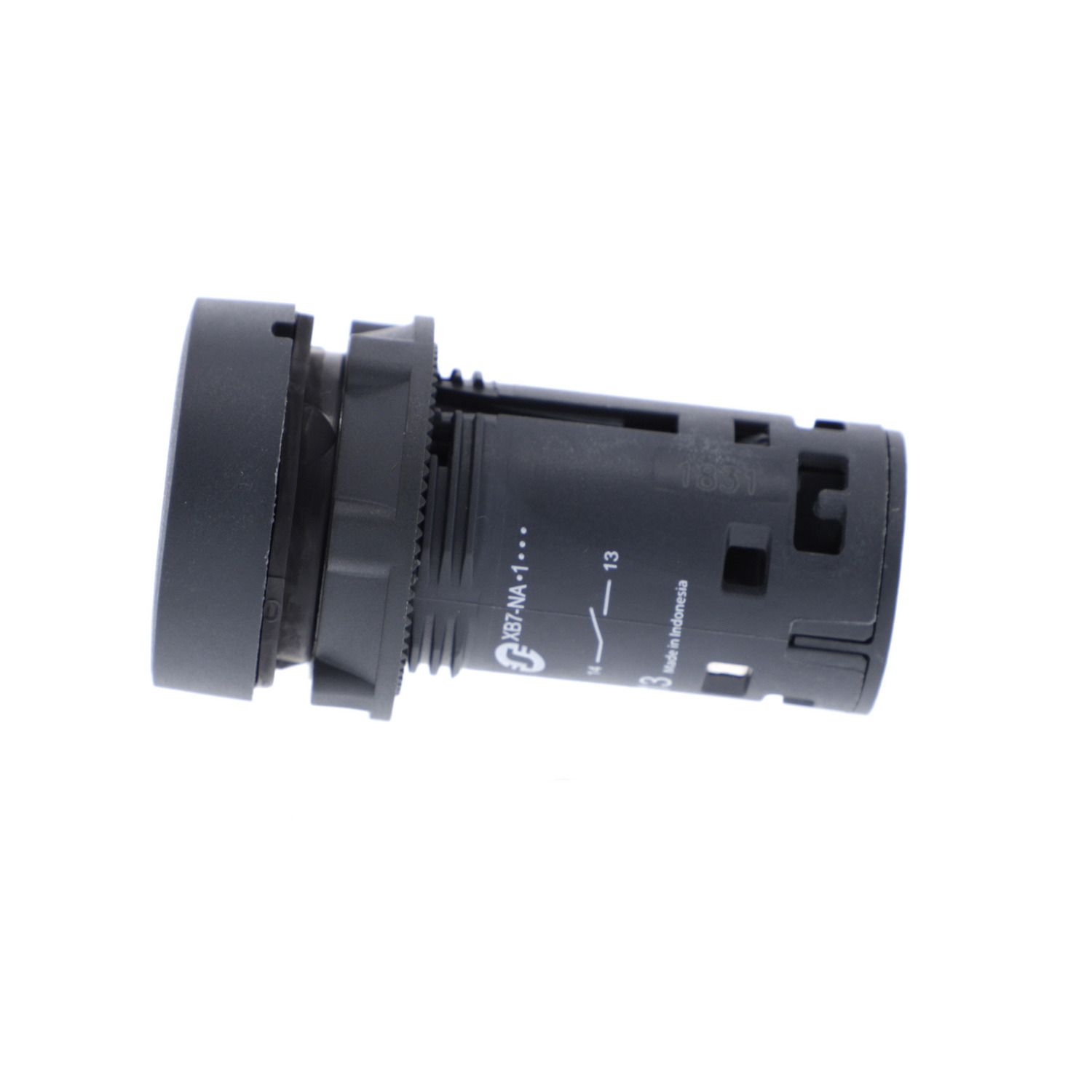 Picture of Monolithic push button, Harmony XB7, plastic, black, 22mm, spring return, unmarked, 1NO