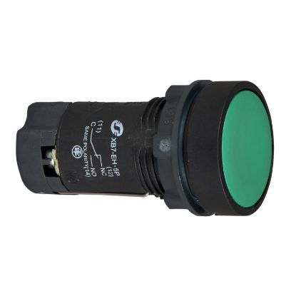 Picture of green flush pushbutton Ø22 - spring return - 1 NO - Faston connectors - unmarked