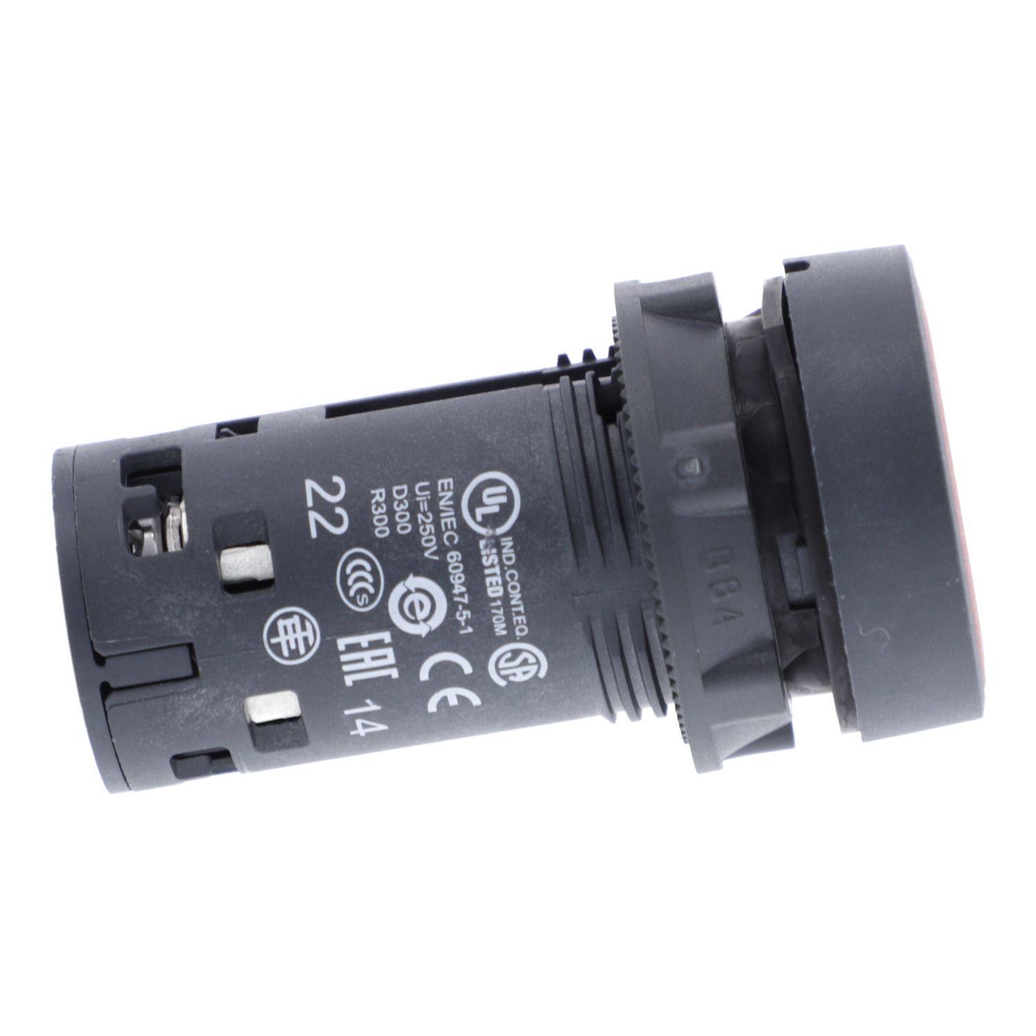 Picture of Monolithic push button, Harmony XB7, plastic, red, 22mm, spring return, unmarked, 1NO+1NC