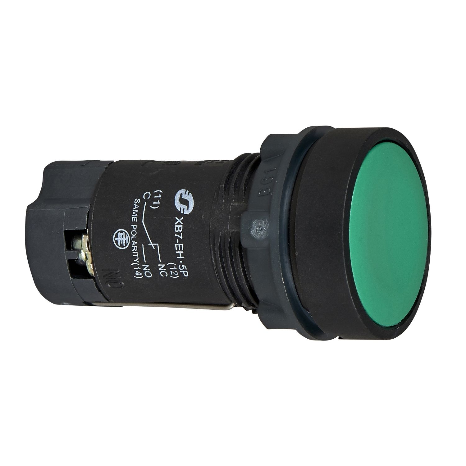 Picture of green flush pushbutton Ø22 - spring return - 2NO- screw clamp terminals-unmarked