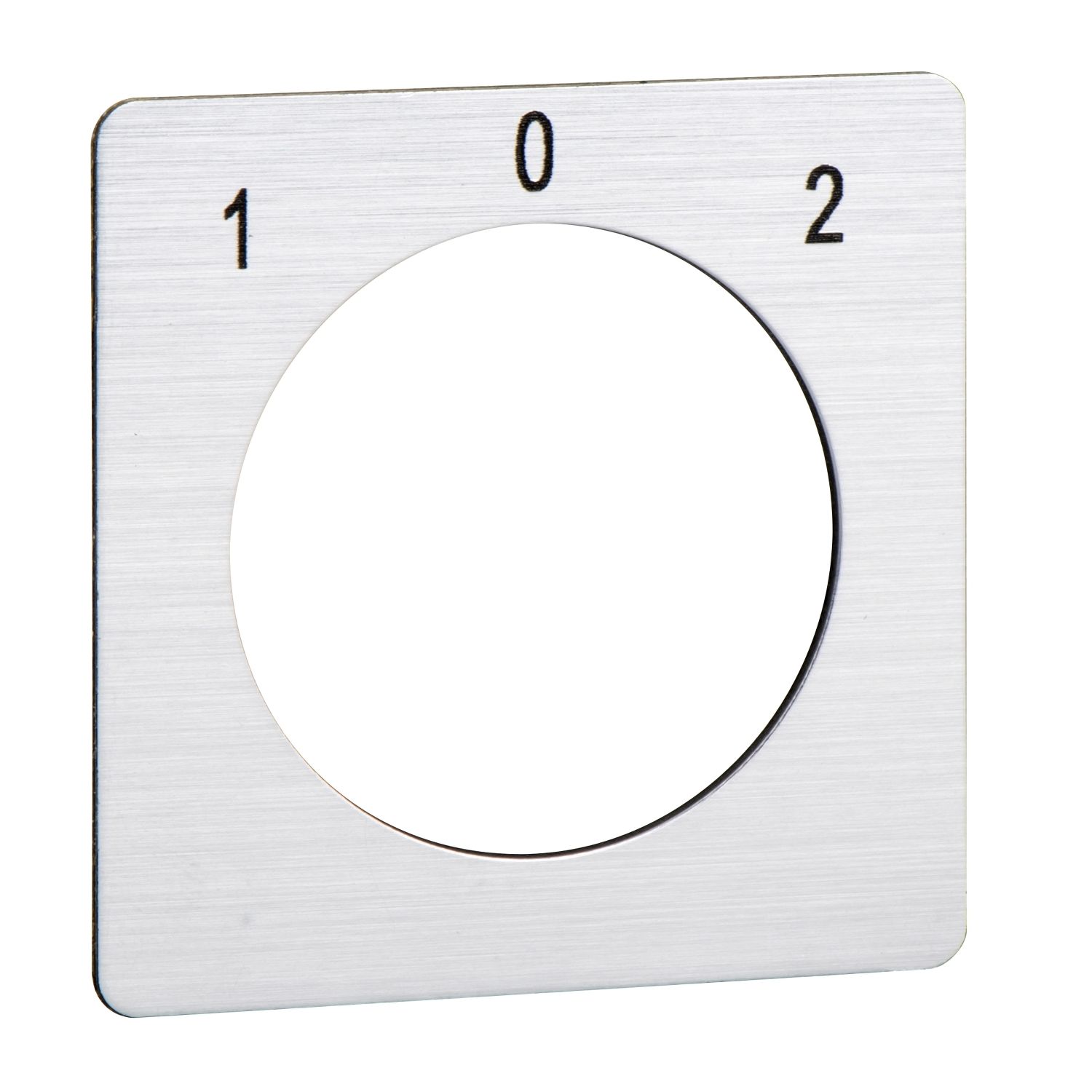 Picture of Legend for cam switch, Harmony K, use Ã˜ 22mm hole mounting heads, 45X45mm, metallic color, marked 1 - 0 - 2, 45Â°