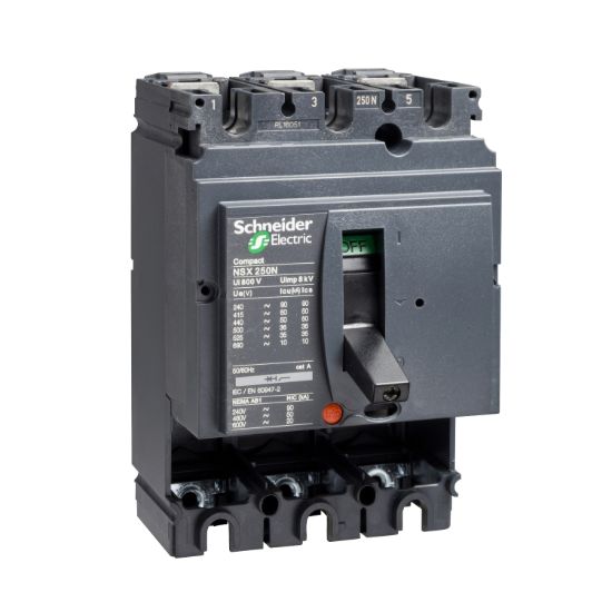 Picture of Circuit breaker basic frame, ComPact NSX250N, 50kA at 415VAC 50/60 Hz, 250A, without trip unit, 3 poles