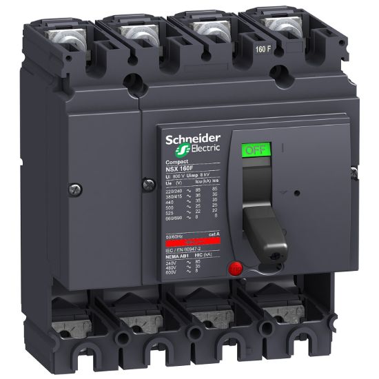 Picture of Circuit breaker basic frame, ComPact NSX160N, 50kA at 415VAC 50/60 Hz, 160A, without trip unit, 4 poles