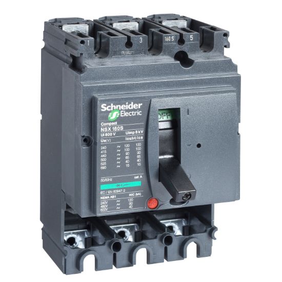 Picture of Circuit breaker basic frame, ComPact NSX160N, 50kA at 415VAC 50/60 Hz, 160A, without trip unit, 3 poles
