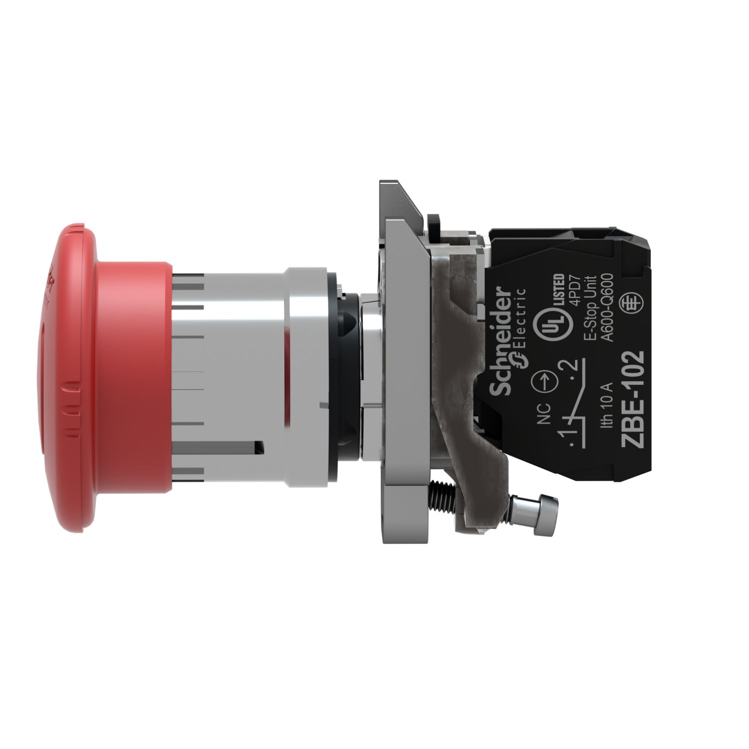Picture of Emergency switching off push button, Harmony XB4, metal, red mushroom 40mm, 22mm, trigger latching turn to release, 1NC