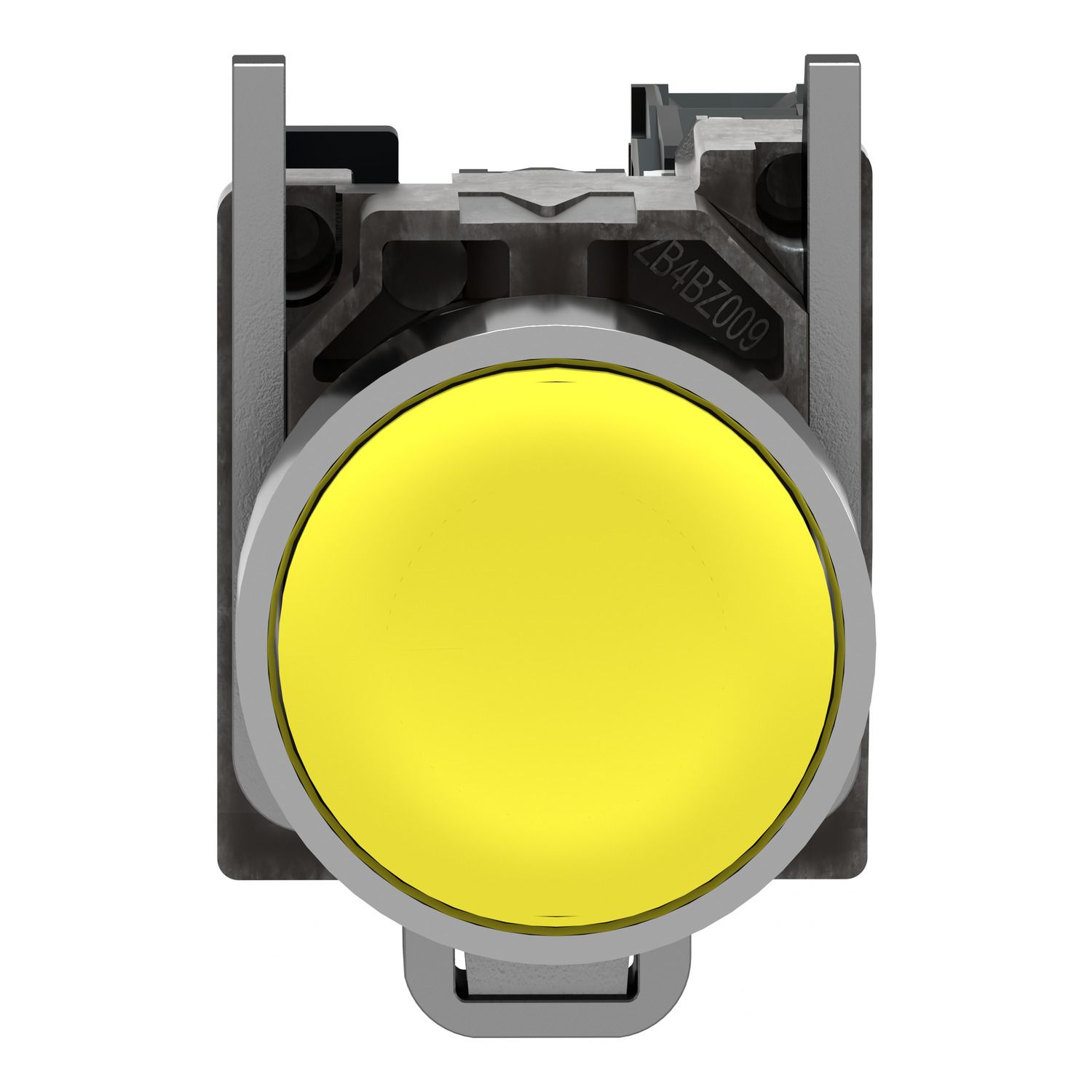 Picture of Push button, Harmony XB4, metal, flush, yellow, 22mm, spring return, unmarked, 1NO