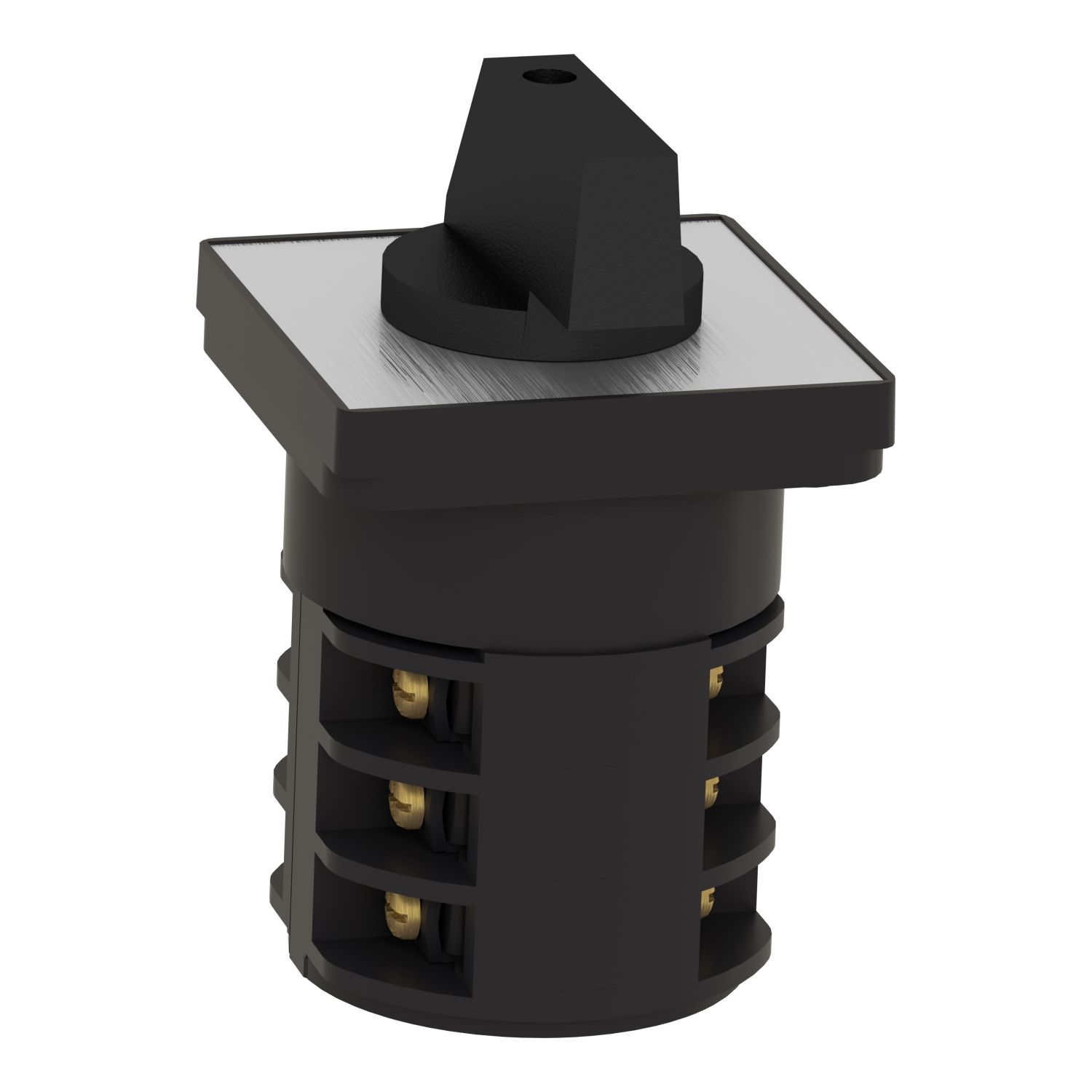 Picture of Complete cam switch, Harmony K1, K2, cam changeover switch, front mounting, plastic, 4 poles, position 0, 60degrees, 50A, 64x64mm, marked 1 0 2