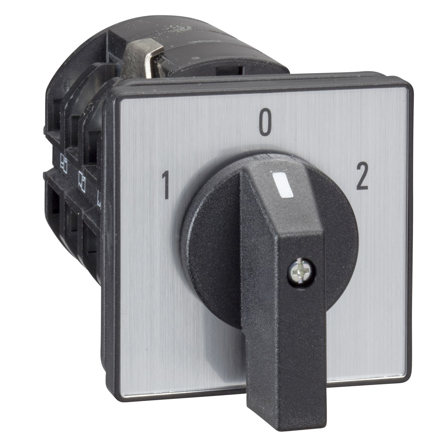 Picture of Cam reversing switch, Harmony K, front mounting, plastic, 3 poles, position 0, 60 degree, 63A, 64x64mm front plate marqued 1/0/2