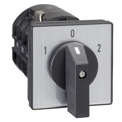 Picture of Cam reversing switch, Harmony K, front mounting, plastic, 3 poles, position 0, 60 degree, 63A, 64x64mm front plate marqued 1/0/2