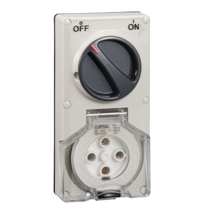 Picture of Switched Socket, Clipsal - 56 Series, Vertical IP66 4 PIN 32A Less Enclosure