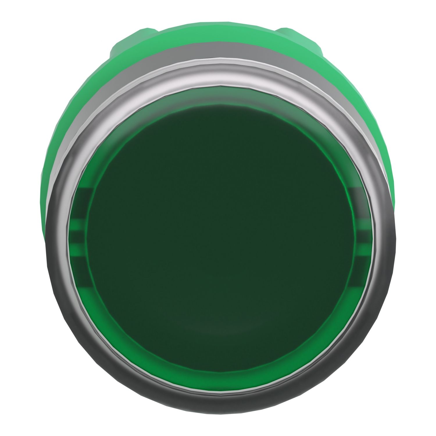Picture of Head for illuminated push button, Harmony XB5, plastic, green flush, 22mm, universal LED, spring return, plain lens