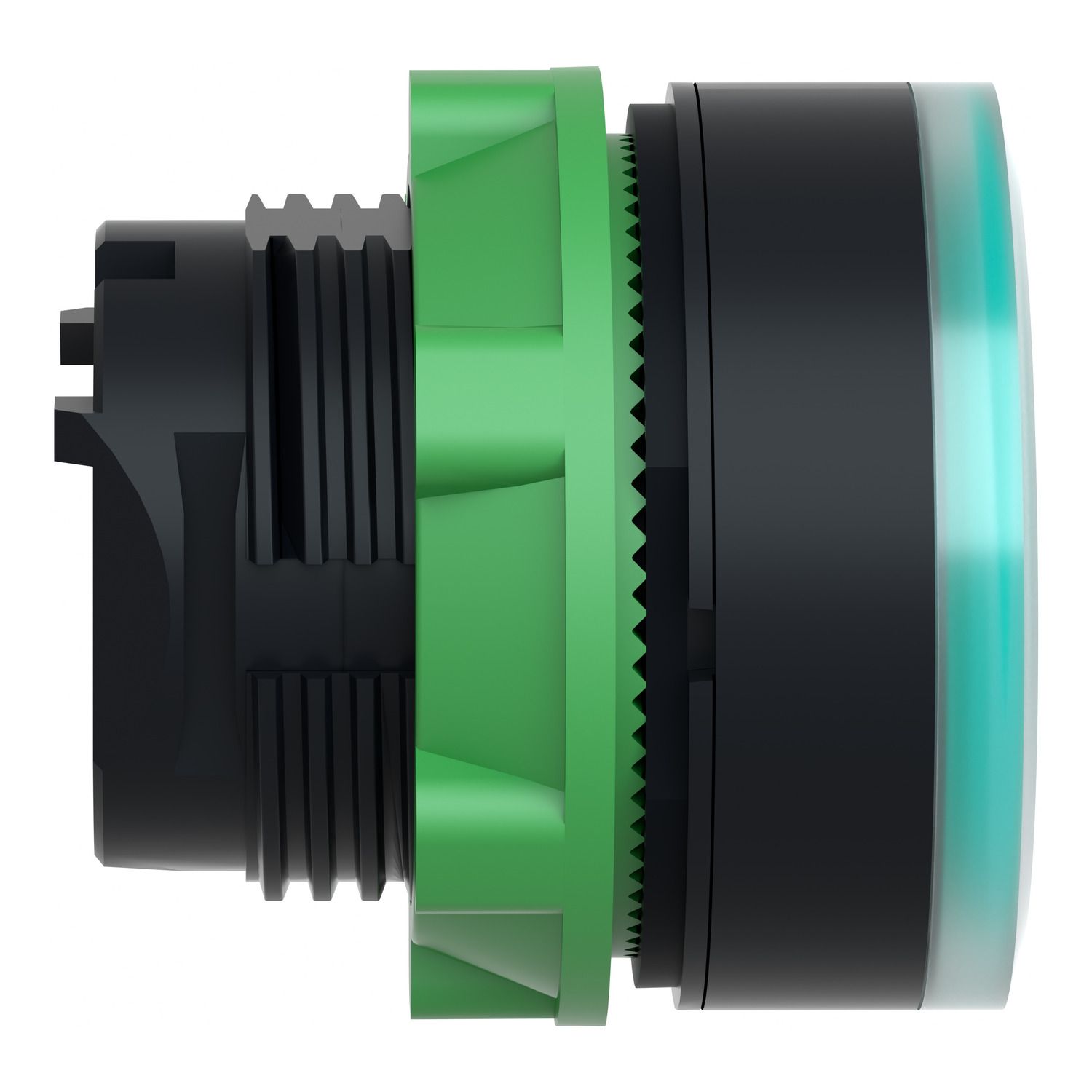 Picture of Head for illuminated push button, Harmony XB5, plastic, flush, green, 22mm, spring return, plain lens for BA9s bulb