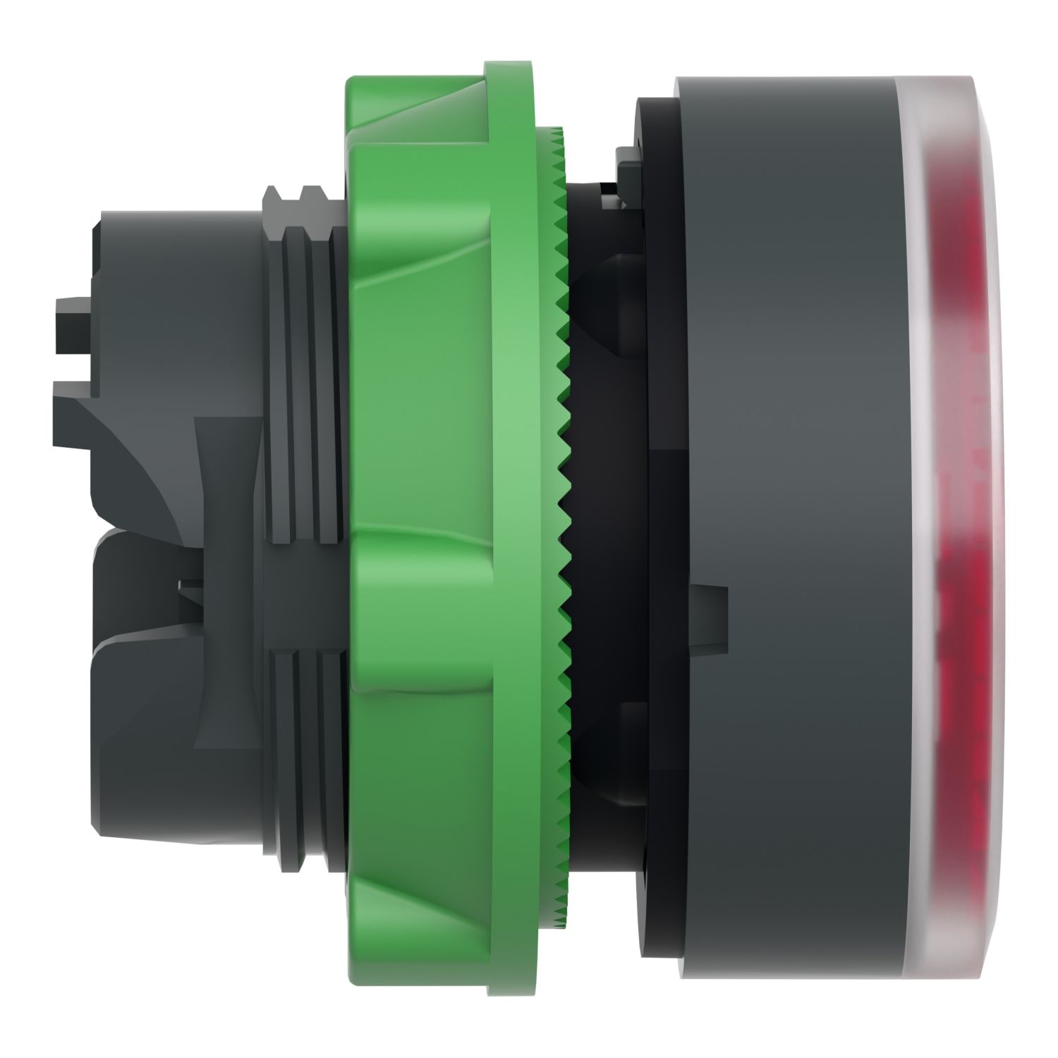 Picture of Head for illuminated push button, Harmony XB5, plastic, red flush, 22mm, universal LED, spring return, plain lens