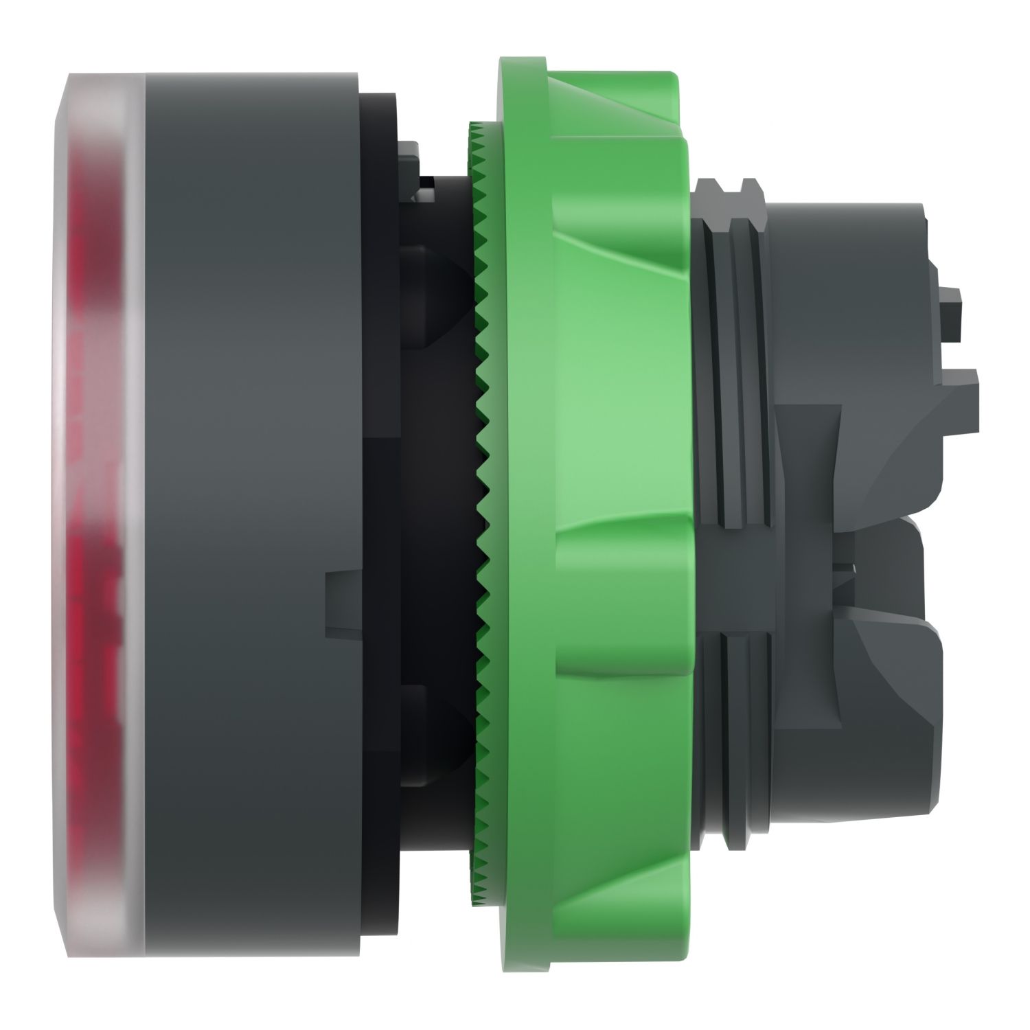 Picture of Head for illuminated push button, Harmony XB5, plastic, red flush, 22mm, universal LED, spring return, plain lens