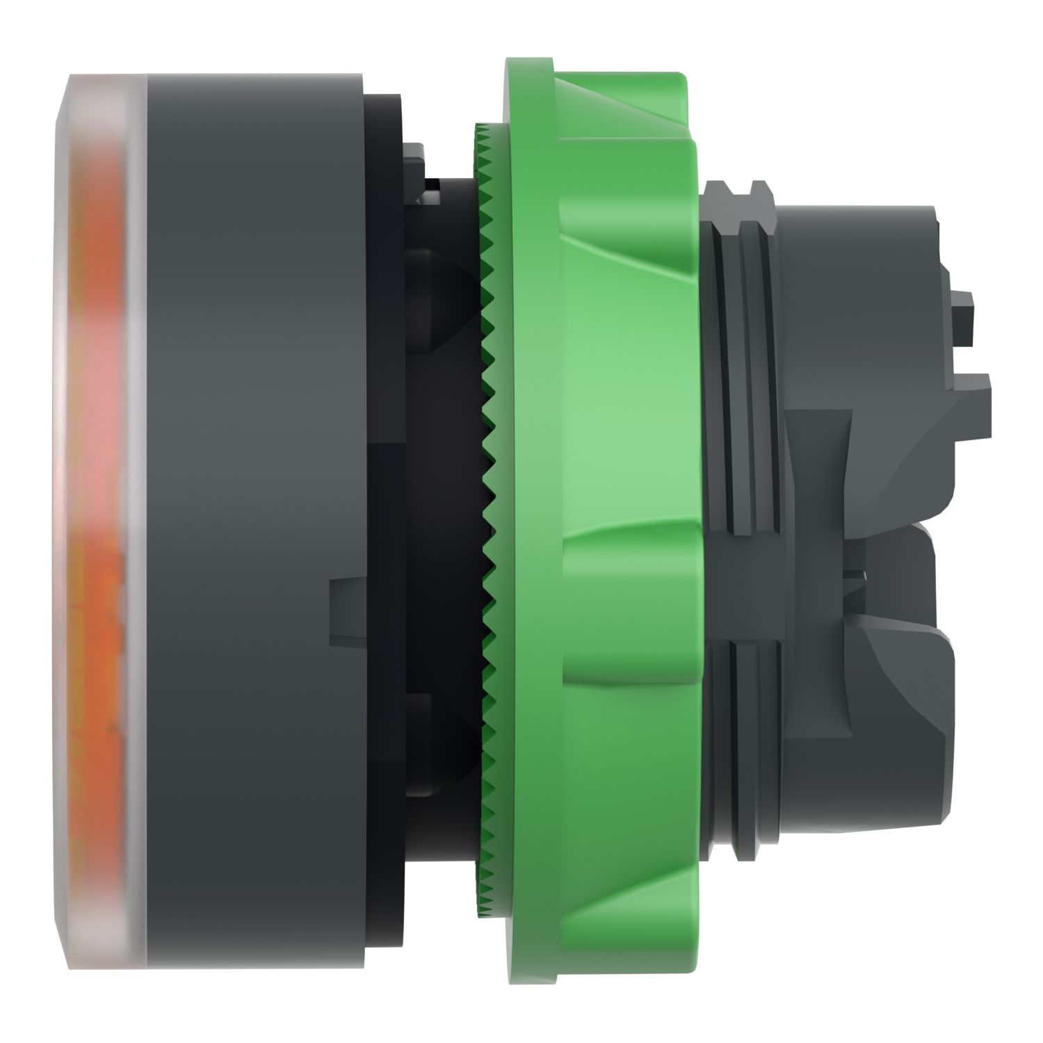 Picture of Head for illuminated push button, Harmony XB5, plastic, orange flush, 22mm, universal LED, spring return, plain lens