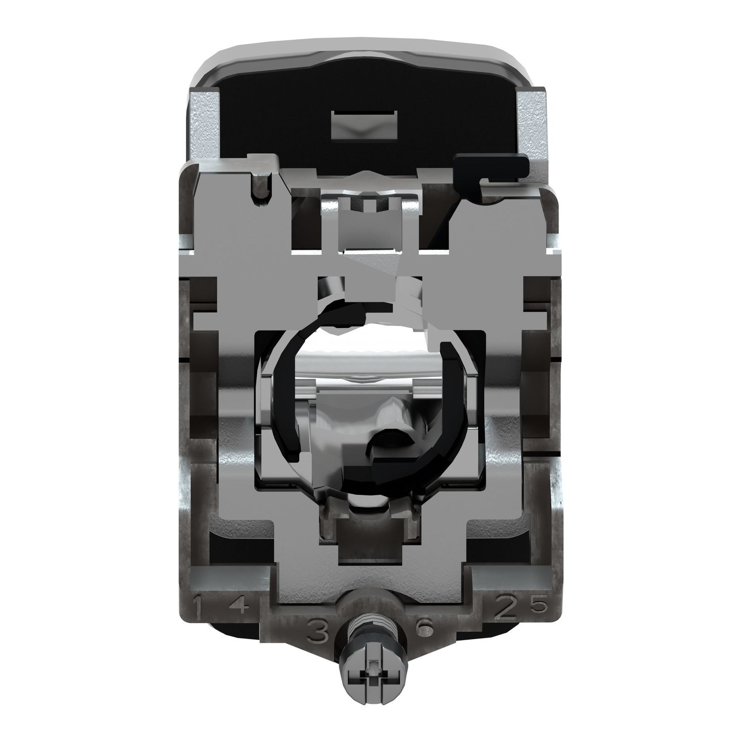 Picture of Illuminated double headed push button head, Harmony XB4, metal, 22mm, 1 green fLush+1 pilot light+1 red flush, unmarked