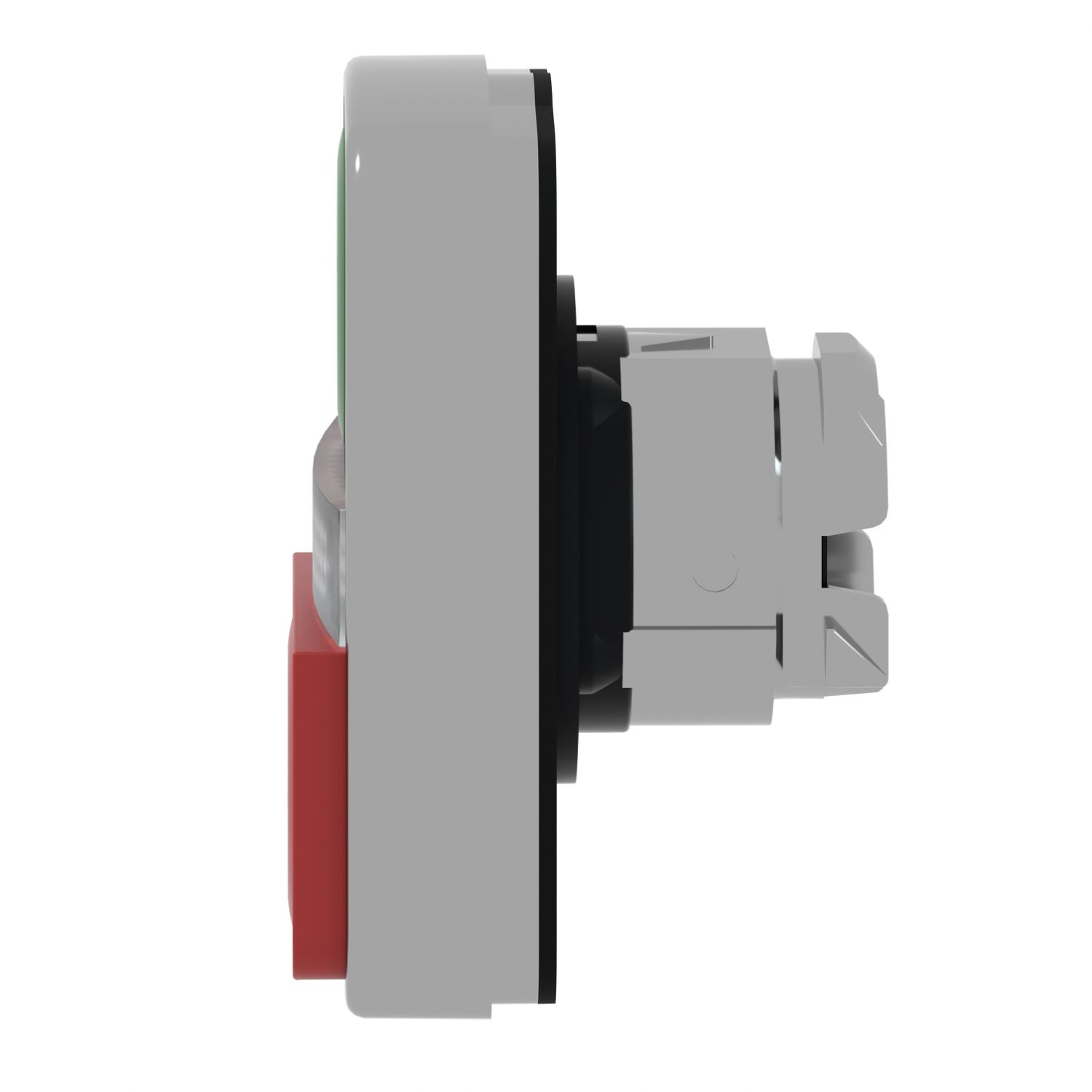 Picture of Illuminated double-headed push button head, Harmony XB4, metal, Ø22, 1 green fLush + 1 pilot light + 1 red projecting, unmarked