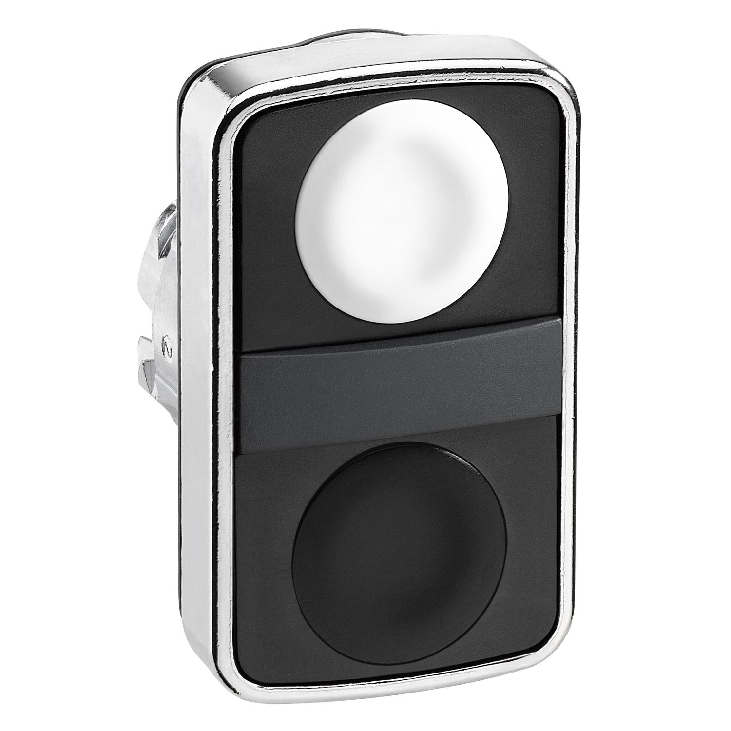 Picture of Head for double headed push button, Harmony XB4, metal, 22mm, 1 white flush unmarked+1 black flush unmarked
