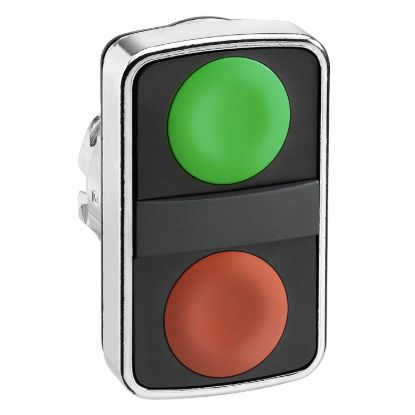 Picture of Head for double headed push button, Harmony XB4, metal, 22mm, 1 green flush unmarked+1 red flush unmarked