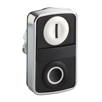 Picture of Head for double headed push button, Harmony XB4, metal, 22mm, 1 white flush marked I + 1 black flush marked O