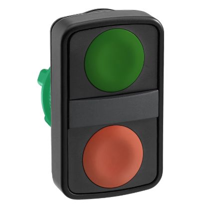 Picture of Head for double headed push button, Harmony XB5, 2 rectangular green/red flush, 22mm, spring return, unmarked