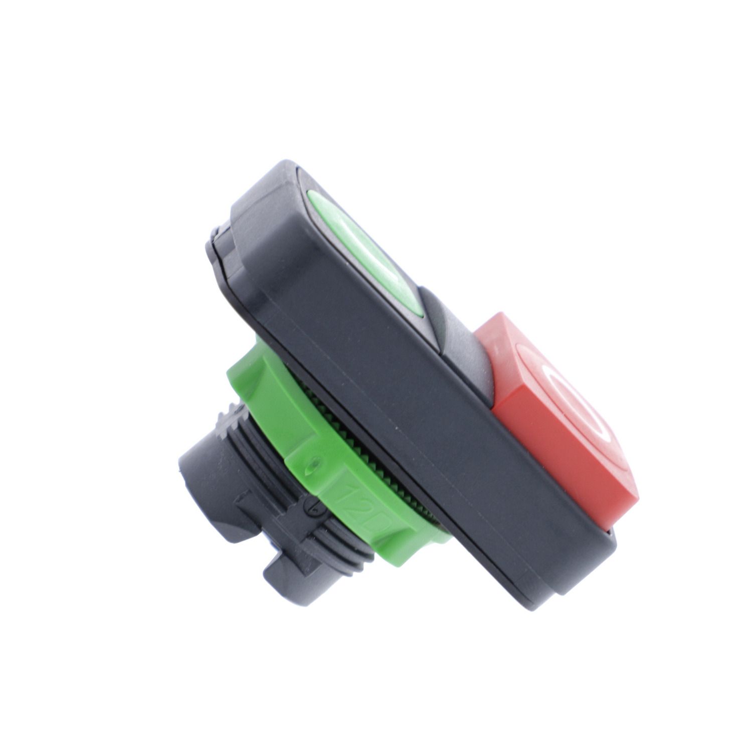 Picture of Head for double headed push button, Harmony XB5, plastic, 22mm, 1 green flush marked I + 1 red projecting marked O