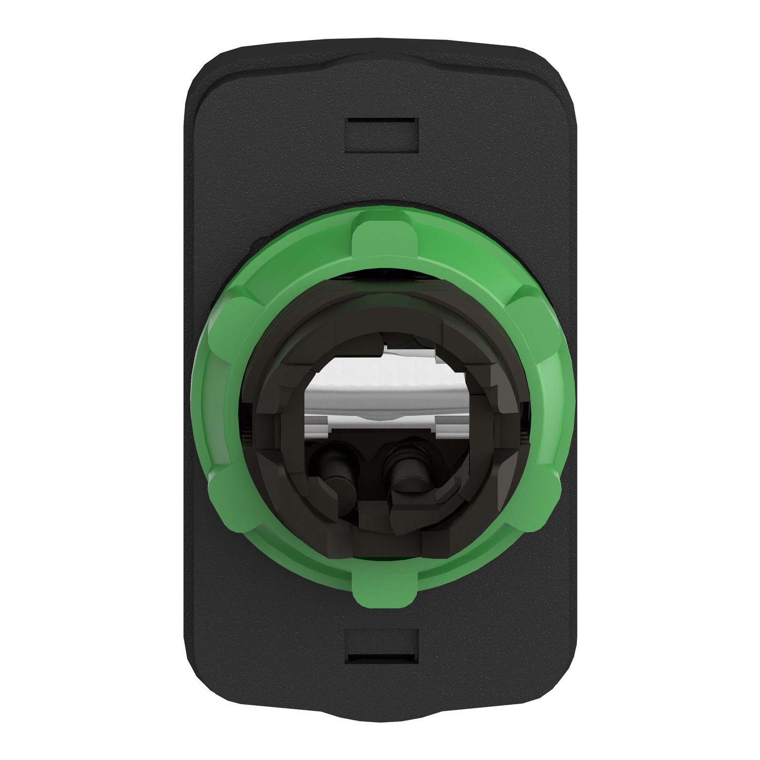 Picture of Illuminated double headed push button head, Harmony XB5, plastic, 22mm, 1 green flush + 1 pilot light + 1 red flush, unmarked