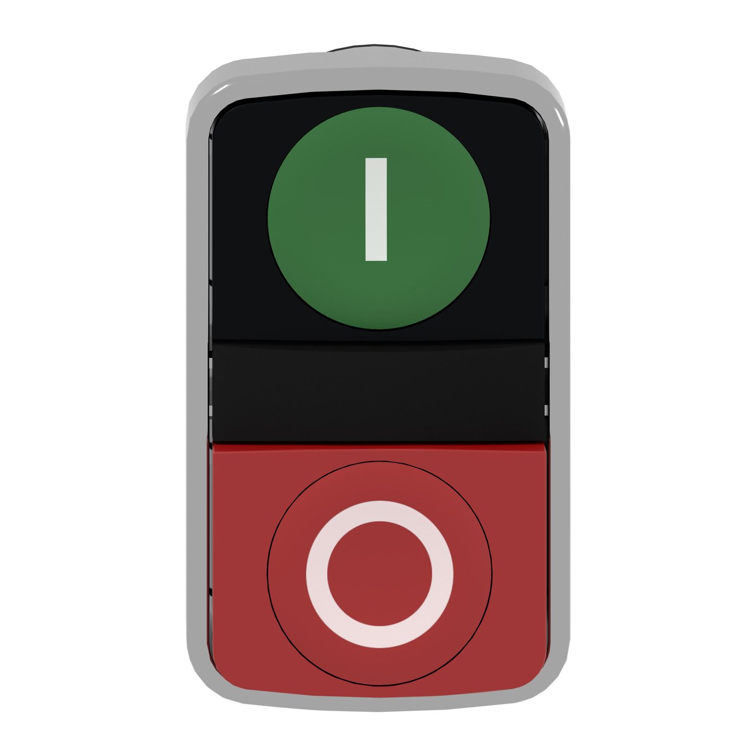 Picture of Head for double headed push button, Harmony XB4, metal, 22mm, 1 green flush marked I + 1 red projecting marked O