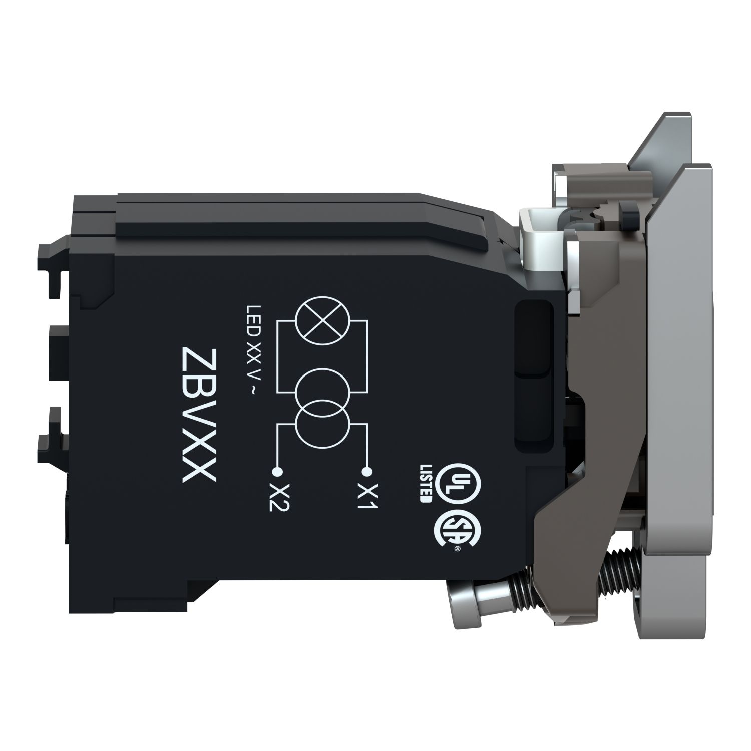 Picture of Light block with body fixing collar, Harmony XB4, metal, with BA9s bulb, 400V AC