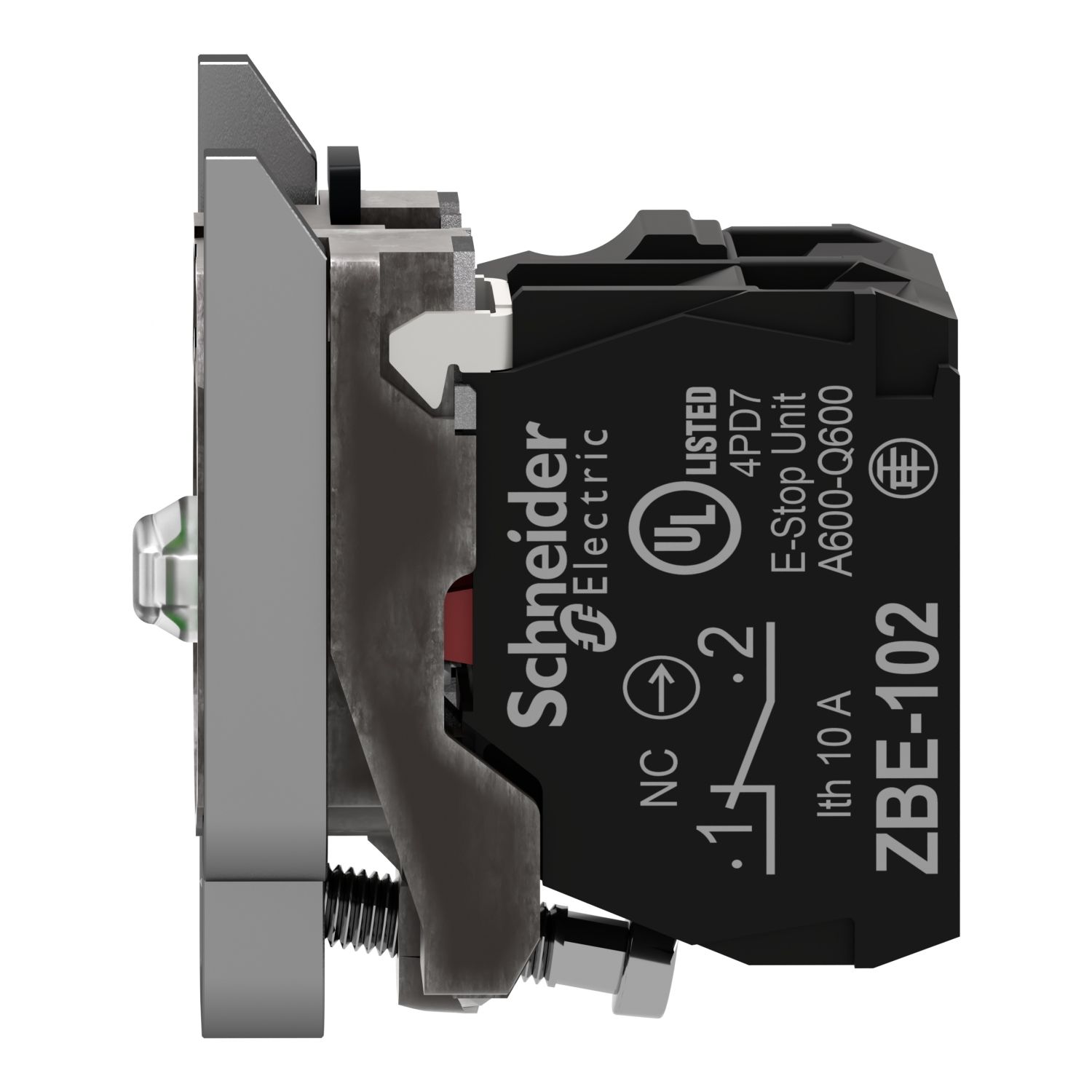 Picture of Complete body/contact assembly and light block, Harmony XB4, universal LED, body/fixing collar, 1NC, 230...240V