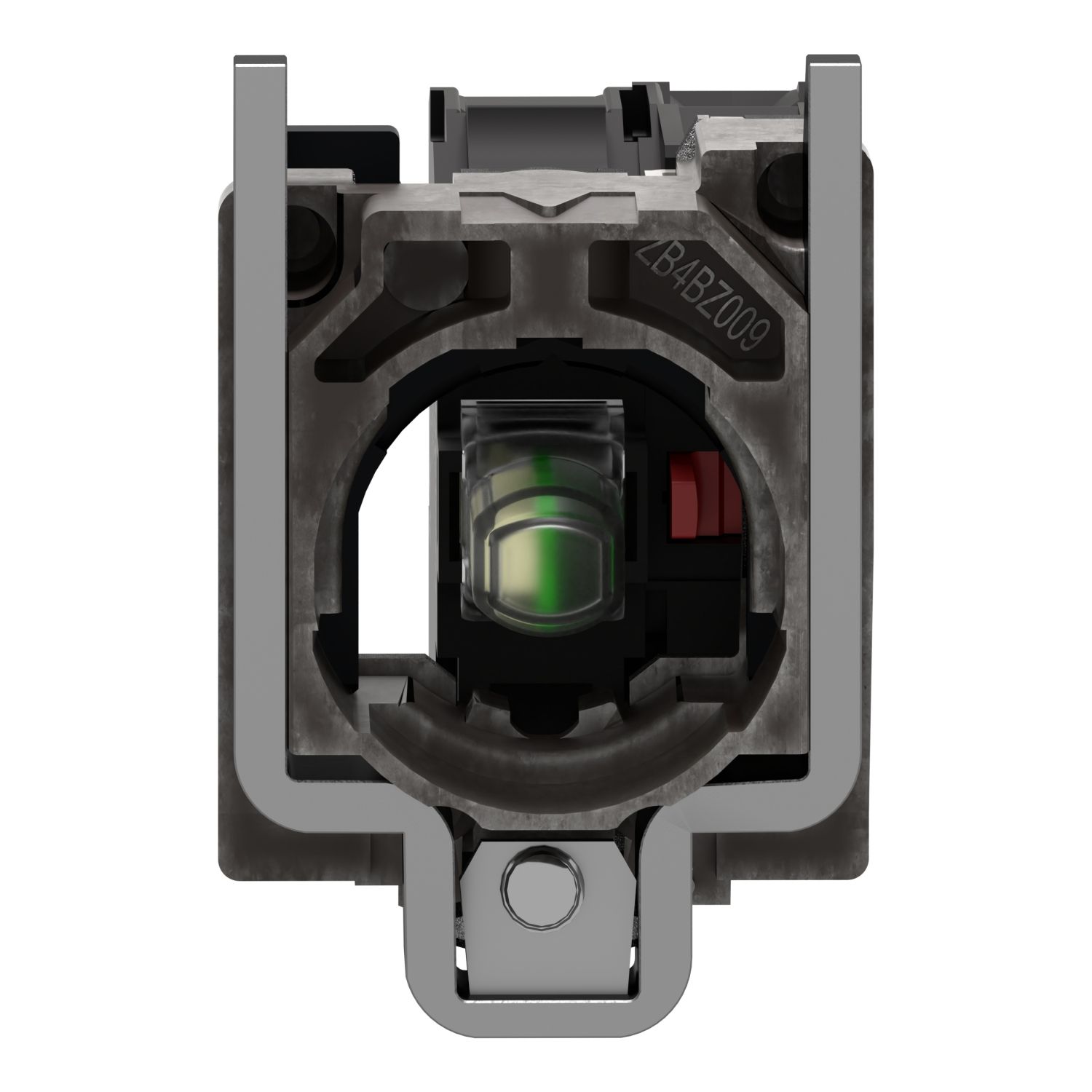 Picture of Complete body contact assembly and light block, Harmony XB4, with body fixing collar, universal LED, 24V, 1NC