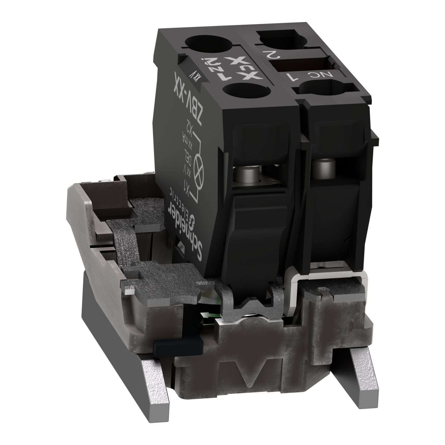 Picture of Complete body contact assembly and light block, Harmony XB4, with body fixing collar, universal LED, 24V, 1NC