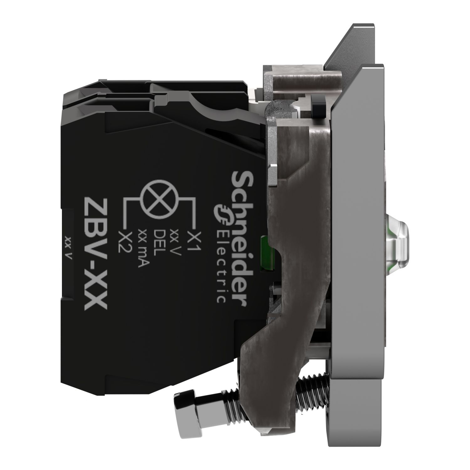 Picture of Complete body contact assembly and light block, Harmony XB4, with body fixing collar, universal LED, 24V, 1NC