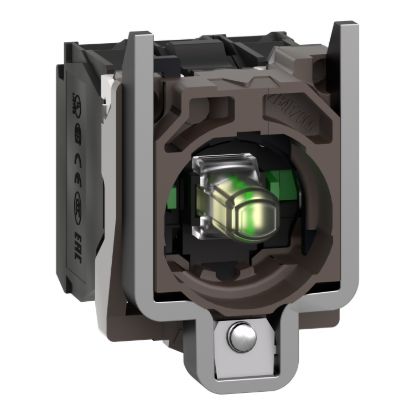 Picture of Complete body contact assembly and light block, Harmony XB4, metal, universal LED, body fixing collar, 2NO, 24V AC DC