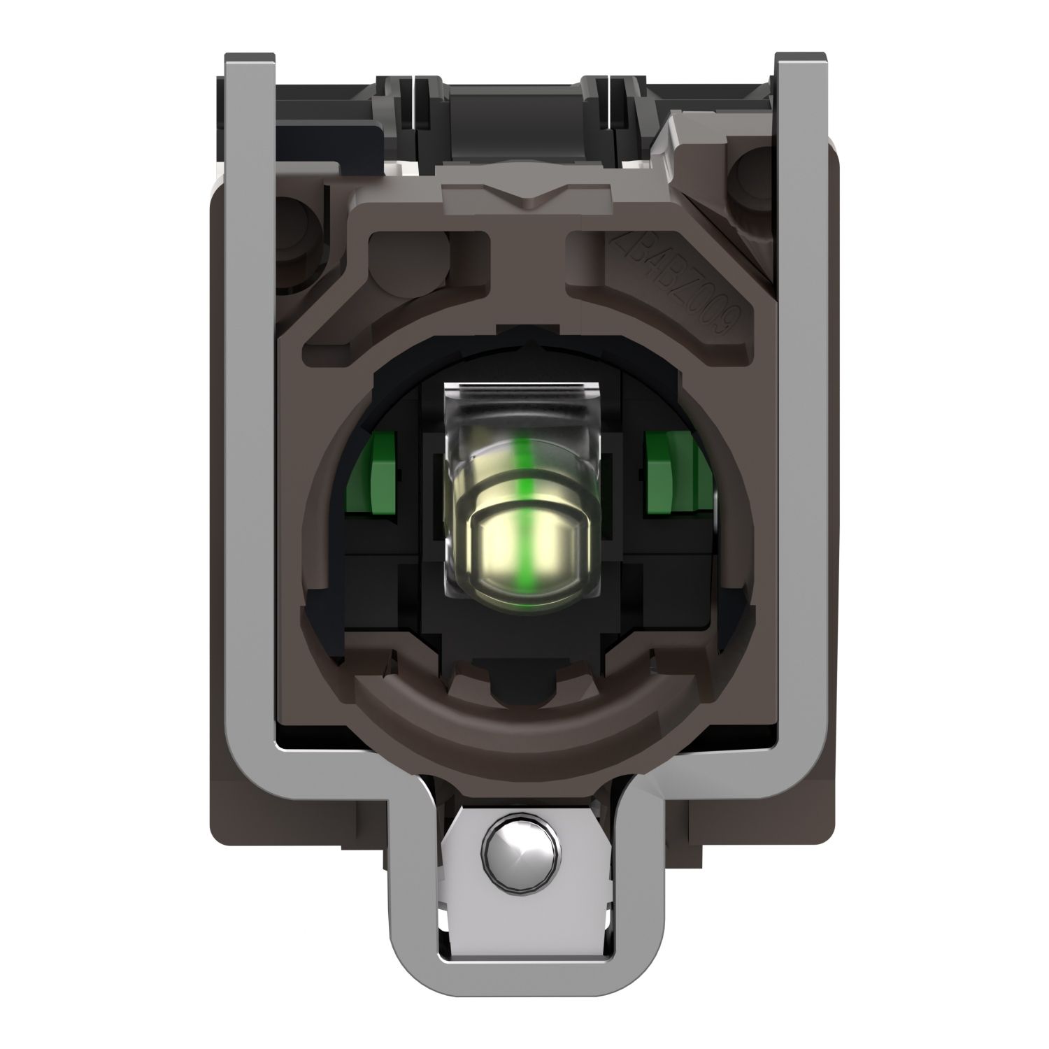 Picture of Complete body contact assembly and light block, Harmony XB4, metal, universal LED, body fixing collar, 2NO, 24V AC DC