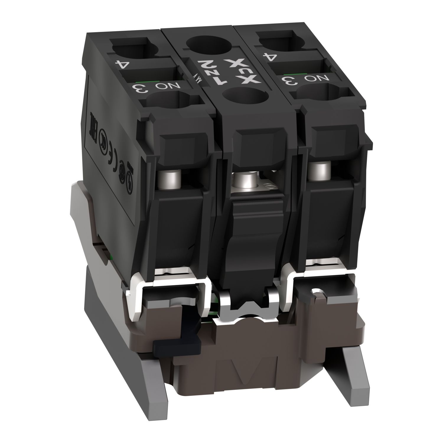 Picture of Complete body contact assembly and light block, Harmony XB4, metal, universal LED, body fixing collar, 2NO, 24V AC DC