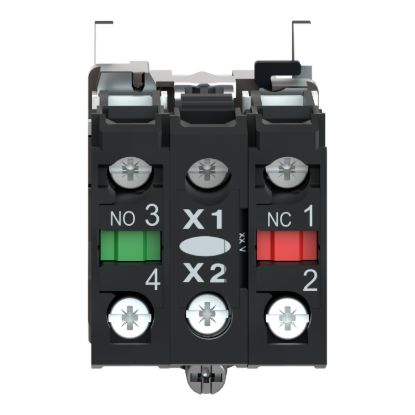 Picture of Light block with body fixing collar, Harmony XB4, metal, red, integral LED, 24V AC DC, 1NO+1NC