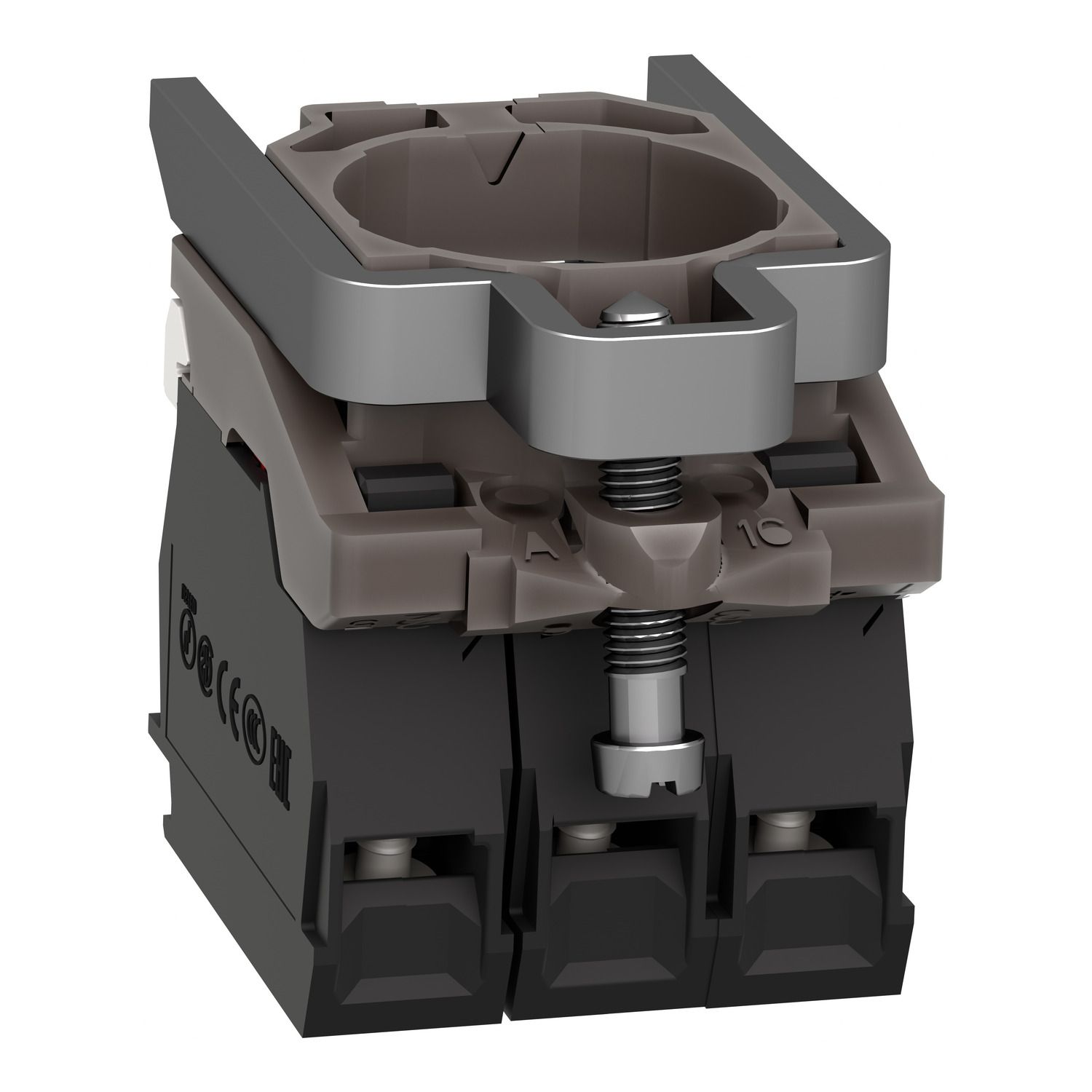 Picture of Light block with body fixing collar, Harmony XB4, metal, for BA9s bulb, lt 250V, 1NO+1NC