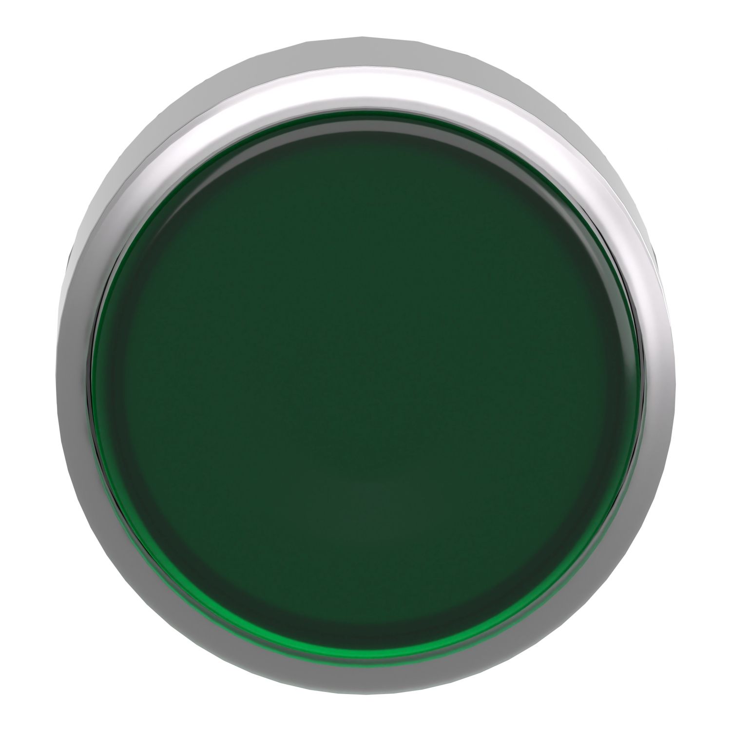 Picture of Head for illuminated push button, Harmony XB4, metal, green flush, 22mm, universal LED, spring return, plan lens