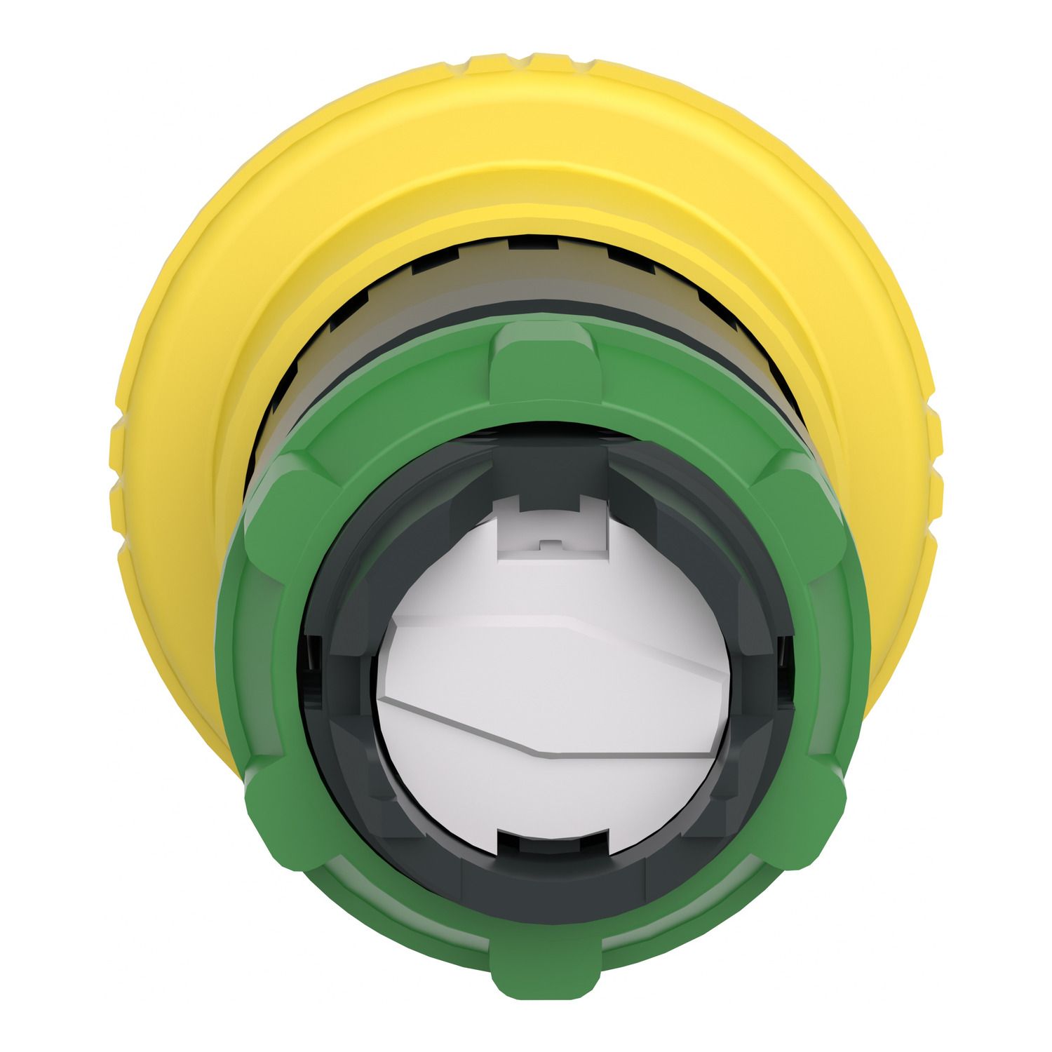 Picture of Mushroom push button head 40mm, Harmony XB5, plastic, yellow, 22mm, latching turn realease