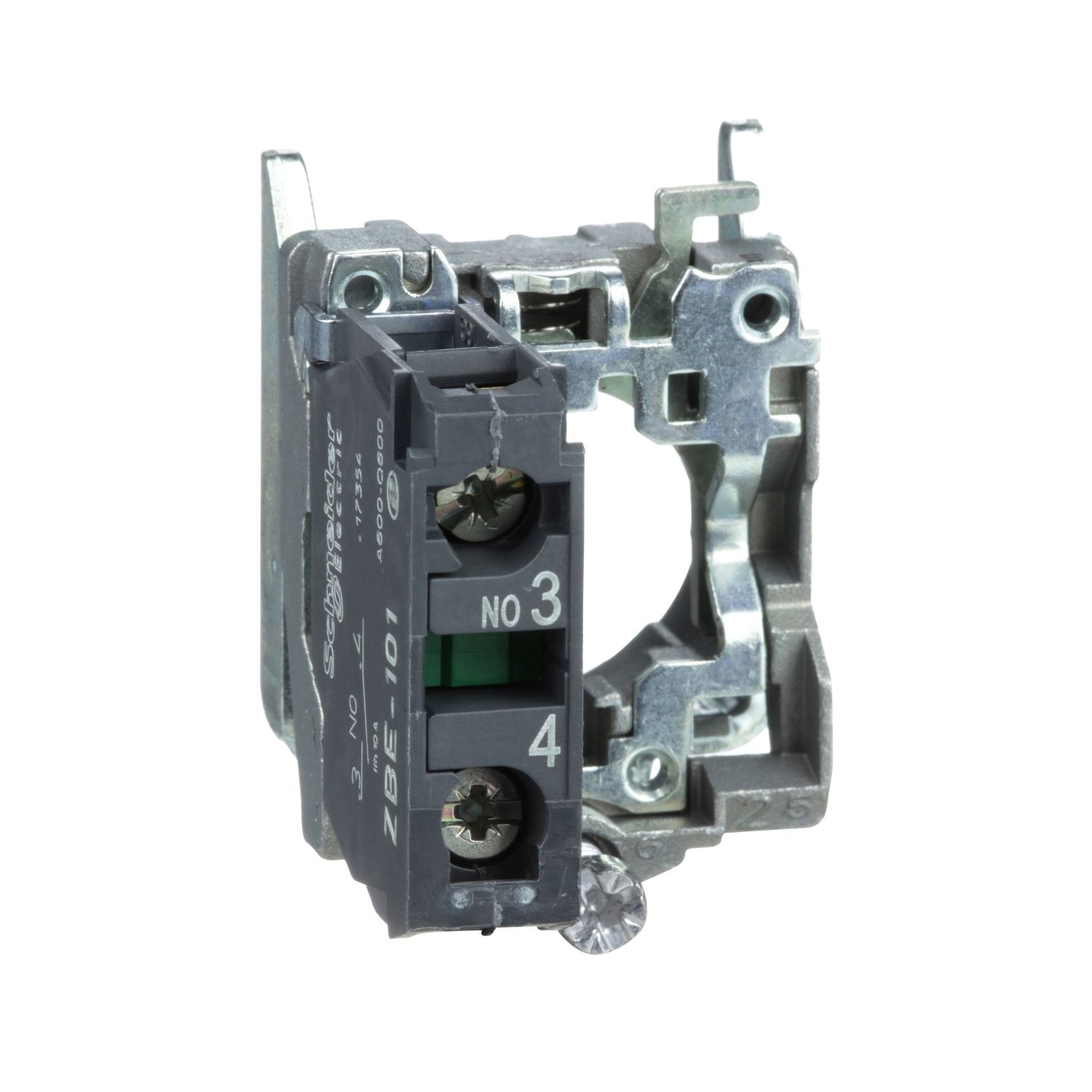 Picture of Single contact block with body fixing collar, Harmony XB4, metal, screw clamp terminal, 1NO