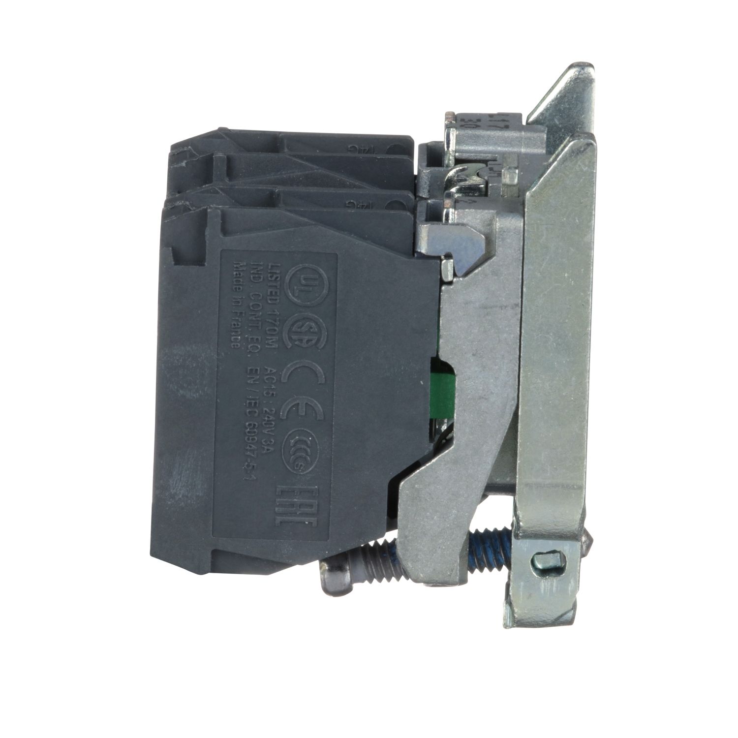 Picture of Single contact block with body fixing collar, Harmony XB4, metal, screw clamp terminal, 2NO