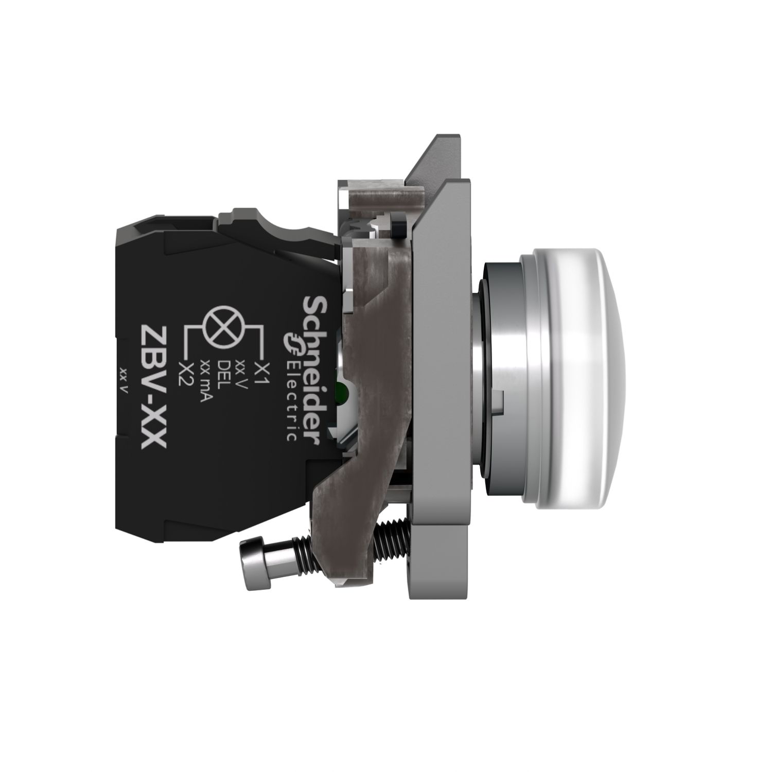 Picture of Pilot light, Harmony XB4, grey plastic, white, 22mm, universal LED, plain lens, 24V AC DC